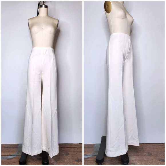 Vintage High Waisted Off White Pants - Cigarette Pants 60s 70s - High Waist XS